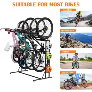 Soporte de Almacenamiento para Bicicletas en el Suelo del <span class=keywords><strong>Garaje</strong></span> con 6 Ganchos, Organizador Vertical para Interiores, para 3 Bicicletas de Montaña/Carretera para Adultos y 1 Bicicleta Infantil - Product Image 5