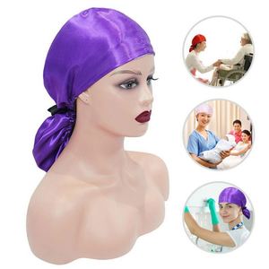 Durag en soie lisse pour hommes et femmes, pour les ondulations, avec longues doubles sangles larges, bonnets ajustables pour femmes, chapeau d'infirmière, pour le nettoyage - Product Image 2