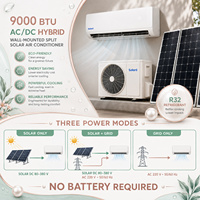 AC Hybrid Tenaga Surya 9000 BTU SANYO Kompresor Rotary Ganda DC Inverter Wall Split Pendingin Pemanas Rumah Tangga 500W Tenaga Surya