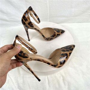 12CM Height Leopard Print High-heeled Sandals Straight Buckle Thin Heel <b>Pointed</b> Toe Fashionable Sexy Luxury Pumps for Women - Product Image 5