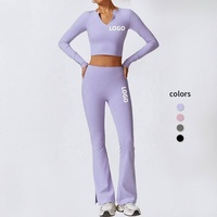 Vêtements de sport pour la remise en forme, vêtements de sport pour la salle de sport, t-shirt de sport hautement extensible, pantalon de yoga évasé taille haute, ensemble de yoga pour l'entraînement