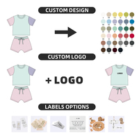 Ensemble 2 pièces unisexe pour enfants : T-shirt en coton à manches courtes et short à cordon de serrage, color block, pour tout-petits filles, faible MOQ