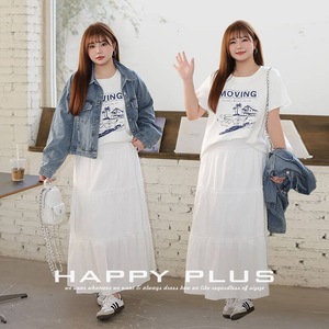 Conjunto de Falda y Camiseta Casual con Estampado de Surf para Mujer Happy Plus, Falda Midi de Gasa Blanca de Manga Corta, Corte Holgado, Talla Grande N9138 - Product Image 1