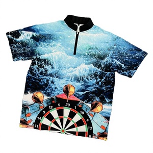 Polo à manches courtes pour homme avec fermeture éclair, imprimé numérique motif vague océanique et cible de fléchettes, séchage rapide, tenue décontractée - Product Image 2