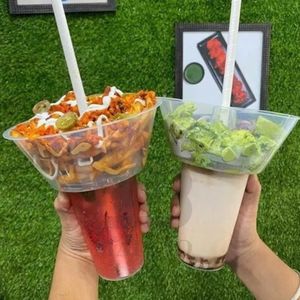 40 conjuntos 5 em 1 Fruit Pot Snack Bowls e 500ml Copos de plástico Takeaway Bowls Walking Hot Pot Set com tampa Beber canudos e garfos - Product Image 5