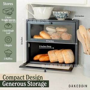 กล่องเก็บขนมปังแบบสองชั้น Bakedbin Corner ทำจากไม้ สำหรับวางบนเคาน์เตอร์ครัว ดีไซน์ฝาเปิด-ปิด - Product Image 3