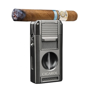 Couteau à cigare multifonctionnel coupe-V, coupe-vent, écologique, rechargeable, en alliage de zinc, briquet cadeau d'affaires avec torche à 3 flammes, fonction fumée - Product Image 3