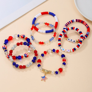 Independence Day <b>Beaded</b> <b>Bracelet</b> Set 7Pcs Red White Blue USA Letter Charm Jewelry Gift for Women <b>Men</b> Patriotic Party Accessory - Product Image 3