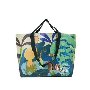 Eco-friendly stile spiaggia riciclato PP bottiglie d'acqua personalizzate laminato RPET supermercato Tote Bag per la promozione dei viaggi