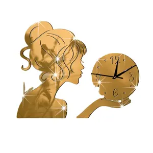 Wall Clock Children Bedroom Living Room Decoration Creative Cartoon Maid 3D Mirror Surface Sticker DIY Wall Clock Home Decor