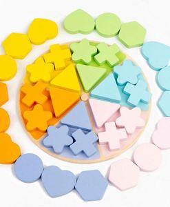 Childhood Development <b>Puzzle</b> Wooden Pattern Blocks with Turntable Educational Colorful Shape Blocks Sorting Stacking Toys - Product Image 6