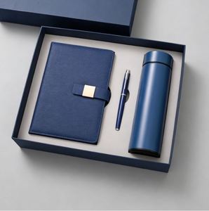 Wholesale Business Luxury <b>Diary</b> Bottle Set Customizable Blue PU Leather A5 Notebook Gift Set With Pen, Thermal Mug and USB - Product Image 4