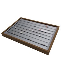 Plateau à bijoux carré en bois personnalisé, en noyer, enveloppé de PVC, 12 à 24 compartiments, en cuir gris crème, pour ranger et présenter des bagues, des colliers, etc.