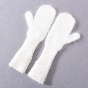 Vente en gros de mitaines longues en <span class=keywords><strong>laine</strong></span> duveteuses tricotées pour les doigts, douces, extensibles, douces et chaudes, gants d'hiver en cachemire personnalisés pour femmes - Product Image 4