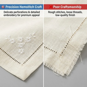 منديل قطني ممتاز من الكتان غرزة هيمبستيتش 20x20 أبيض مطرز مخصص غرزة هيمونغرام فارغة لحفل الزفاف - Product Image 2
