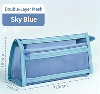 Étui à crayons transparent en maille de nylon double couche, sac de rangement portable de grande capacité pour fournitures scolaires