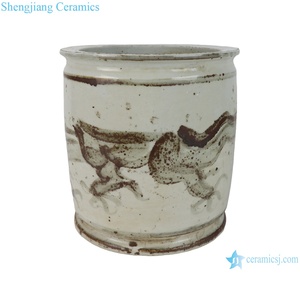 RZNA40-A-B Jingdezhen 골동품 오래 찾고 underlaze 구리-레드 드래곤 모티프 도자기 화분 향로 - Product Image 2