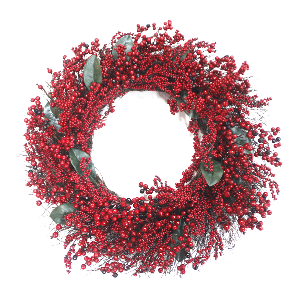 OEM custom design outdoor decoration PVC Christmas wreath artificial decoration with pin and berries
