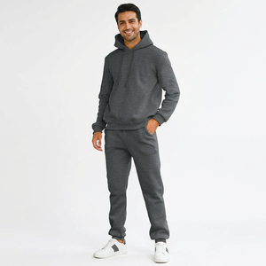 Conjunto Deportivo de Dos Piezas para Hombre, Sudadera con Capucha, Estilo Lavado Ácido, Color Sólido, 100% Algodón - Product Image 1