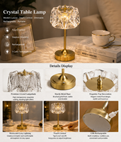 Lampe de table décorative en cristal avec commande tactile, lampe de bureau LED sans fil rechargeable pour la maison, le bar, le mariage, le restaurant