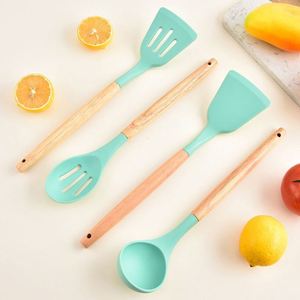 Non-Stick <b>Silicone</b> Kitchenware Set Wooden Handle Cross-Border Cooking Spoon Shovel Storage <b>Tube</b> Direct Utensils - Product Image 3