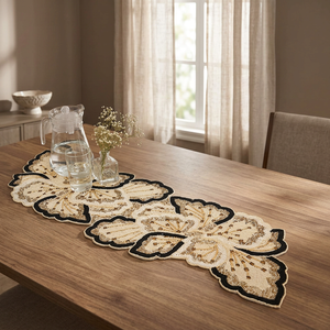 Camino de Mesa Bordado con Diseño Floral y Cuentas, Decoración Clásica para el Hogar, Lavable a Mano - Product Image 4