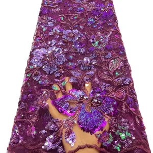 New color sequin embroidery fabric European and American bead tube lamination embroidery fabric laser barded lace