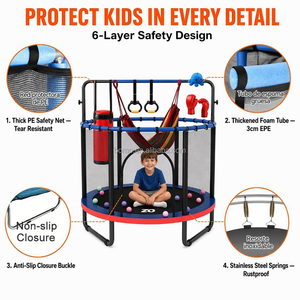 Trampoline pour enfants Zoshine 4-en-1, fabricant de trampolines, trampoline de 55 pouces avec sac de boxe, anneaux, hamac, certifié TUV, trampoline d'intérieur pour tout-petits - Product Image 5