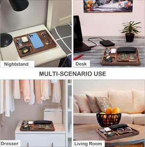 Organisateur de bureau à domicile en bois de noyer massif, plateau à bijoux, table de <span class=keywords><strong>chevet</strong></span>, boîte à accessoires en bois pour clés, téléphone, portefeuille, montre - Product Image 5