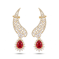SENYU Élégantes Boucles d'oreilles Manchette en Zircon Cubique Vert Émeraude Taille Poire, Courbes Plume, Goutte d'eau, Filigrane, Aile, Bijoux de Luxe pour Femme