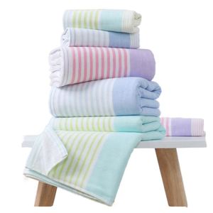 Serviette de plage et de bain rayée en coton éponge écologique pour enfant, absorbante et à une seule face - Product Image 1