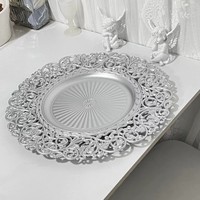 Assiettes de présentation de luxe élégantes de 13 pouces en plastique PP écologique, motif floral or et argent, pour la décoration de table de mariage et de fête