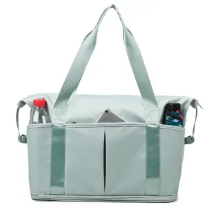 Büyük kapasiteli katlanır silindir seyahat çantası su geçirmez spor çanta kuru islak ayrılmış spor Duffel Yoga all Yoga çantası üzerinde taşımak