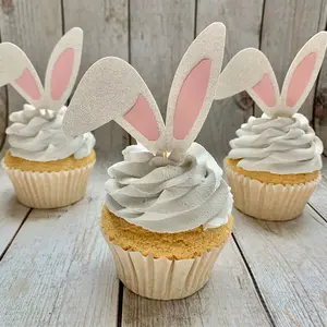 5pcs Easter Bunny Cake Insert Card Multicolor Rabbit Cake Topper Easter Party Cake Decoration Plug-in