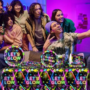 Artículos <span class=keywords><strong>de</strong></span> Fiesta Fluorescentes que Brillan en la Oscuridad, Incluyen Platos Desechables, Vasos, Manteles Fluorescentes para Decoración <span class=keywords><strong>de</strong></span> Fiestas <span class=keywords><strong>de</strong></span> Cumpleaños - Product Image 6