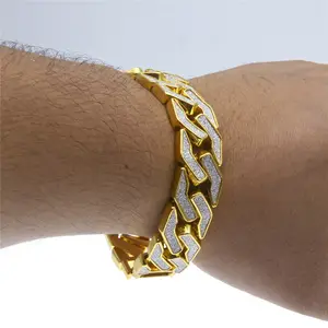 Pulsera de eslabones cubanos chapados en oro y amarillo para hombre, joyería de Hip Hop de 16MM, venta al por mayor