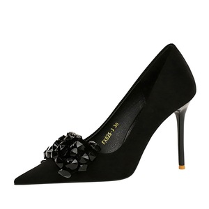 825-H27 BIGTREE Talons hauts de banquet version coréenne pour chaussures de femmes, talon fin en daim, bouche peu profonde, pierres précieuses pointues rhi - Product Image 2