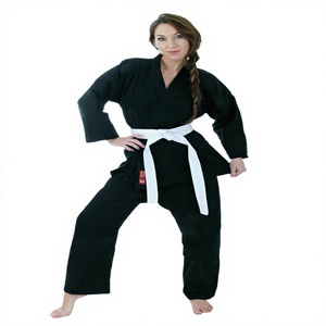 Uniforme de Karate Negro para Adultos, Unisex, Poliéster/Algodón 8oz, Transpirable, Antiencogimiento, Corte Regular, Ropa de Artes Marciales con Cinturón Blanco - Product Image 4