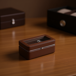 Estuche de exhibición de relojes de cuero con 4 ranuras y cubierta de vidrio templado, cierre de botón rectangular para almacenamiento de relojes - Product Image 2