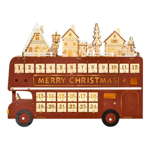 Calendario de Adviento navideño de madera con forma de autobús, decoración navideña tradicional y ecológica con cuenta regresiva de 24 días y escena de pueblo. - Product Image 5