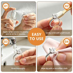 Kit de nettoyage de bijoux de luxe, ensemble de 30 ml de nettoyant en spray avec brosse, chiffon en microfibre pour bague en diamant, collier, boucles d'oreilles, boîte cadeau rose - Product Image 3