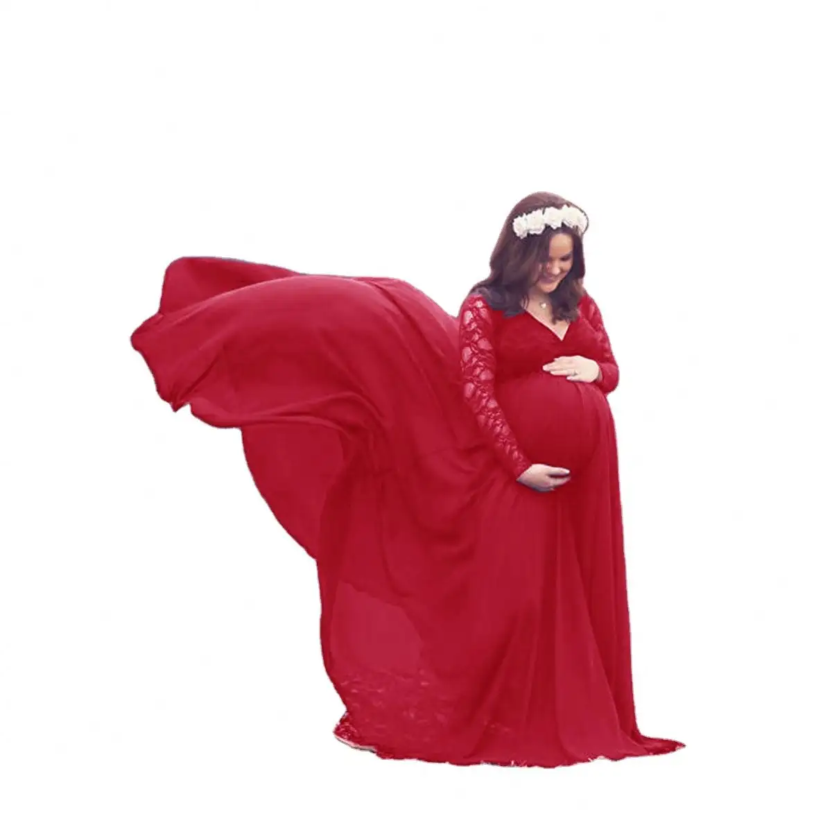 فستان حريمي مثير بذيل فضفاض من قطعة واحدة بأكمام طويلة مزين بخياطة الدانتيل عالي الجودة 2021 فستان للأمهات شحن مجاني