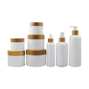 Tre bao bì mỹ phẩm nhựa trắng dầu gội Lotion Kem Jar chai với gỗ tre bơm Nắp - Product Image 1