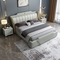 Lit double de luxe italien de 1.8m, design simple et moderne en cuir avec cadre en bois et lit rembourré pour lit king-queen size