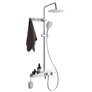 Exposed Rain Head Shower System Bathtub Mixer Taps Luxury Bathroom Toilet Wall Mount Stainless Steel Shower Set