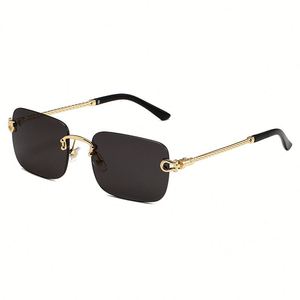Lunettes de soleil vintage 2025 personnalisées avec logo, monture métallique fine pour hommes et femmes, verres dégradés UV400, sans monture, carrées - Product Image 2