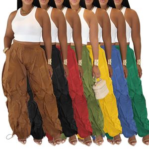 Women's Stylish High Waist Cord Locks Baggy Lantern Slacks Pants Ruched Details Elastic Waist Casual <strong>Harem</strong> <strong>Trousers</strong> - Product Image 1