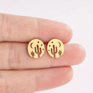 Pendientes de Plata de Ley 316L con Baño de Oro de 14k y 18k, Diseño de Cactus, Joyería de Lujo de Alta Calidad para <span class=keywords><strong>Mujer</strong></span> - Product Image 1