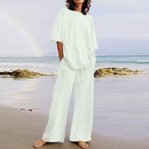 Conjuntos de 2 piezas para mujer, conjuntos de salón a juego de pierna ancha de manga larga 2023, ropa de vacaciones de viaje a la moda - Product Image 4