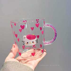 Vaso de Vidrio de 460 ml con Diseño de Hello Kitty y Asa con Brillantina para Leche, Jugo, Café, Uso Diario en el Hogar y Regalo - Product Image 6